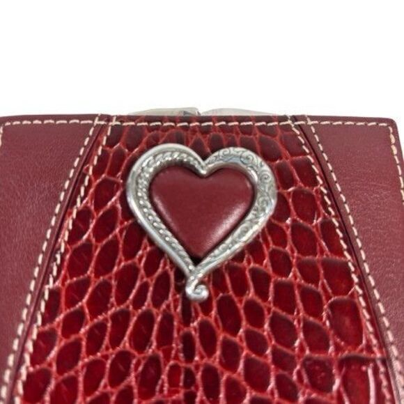 New Brighton Moc Croc Leather Wallet Bifold Large Silver Heart Clutch Kisslock - Picture 5 of 16